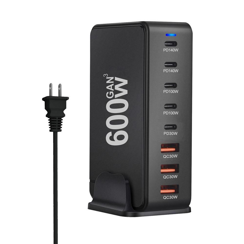 OEM stanica punjač, 600W, 4 x USB-A - 4 x USB-C, Crna