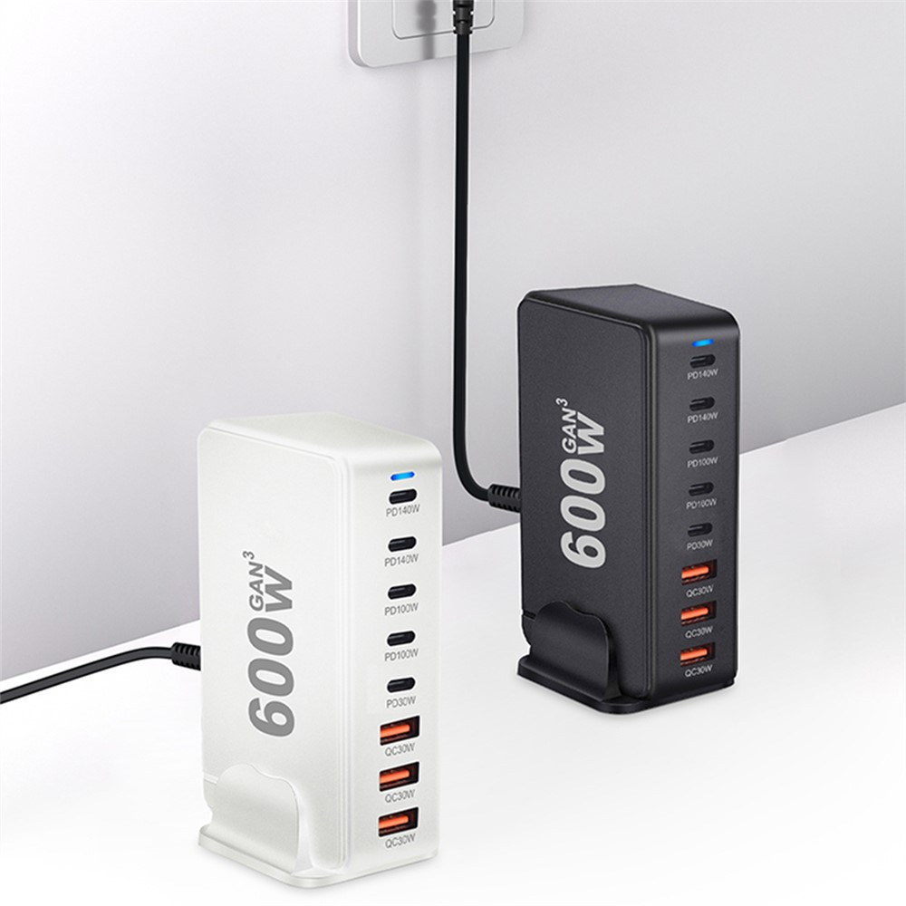 OEM stanica punjač, 600W, 4 x USB-A - 4 x USB-C, Crna