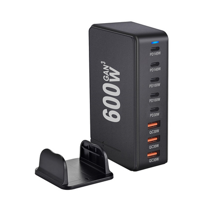 OEM stanica punjač, 600W, 4 x USB-A - 4 x USB-C, Crna