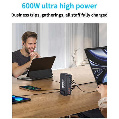OEM stanica punjač, 600W, 4 x USB-A - 4 x USB-C, Crna
