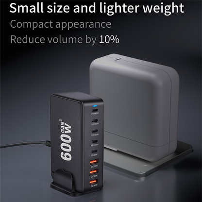 OEM stanica punjač, 600W, 4 x USB-A - 4 x USB-C, Crna