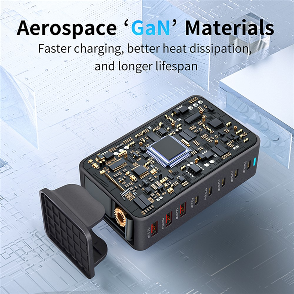 OEM stanica punjač, 600W, 4 x USB-A - 4 x USB-C, Crna