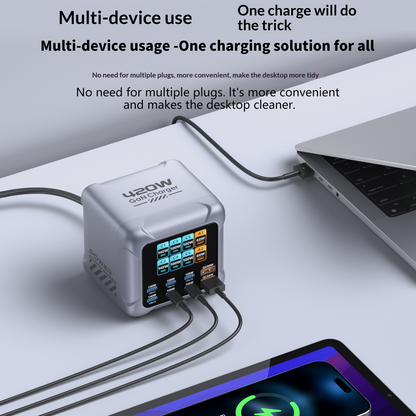 Punjač Stanica OEM BK-126D, 140W, 5A, 2 x USB-A - 6 x USB-C, Siva