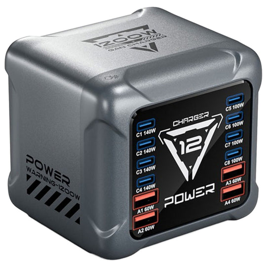 Punjač Stanica OEM BK-127D, 280W, 5A, 4 x USB-A - 8 x USB-C, Siva