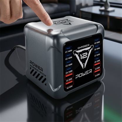 Punjač Stanica OEM BK-127D, 280W, 5A, 4 x USB-A - 8 x USB-C, Siva