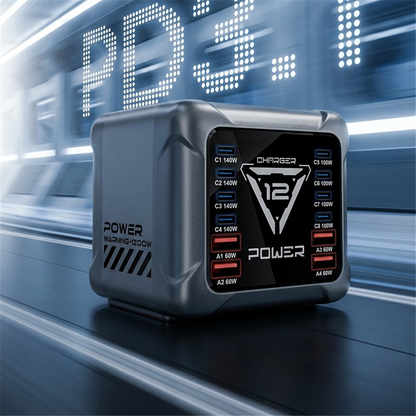 Punjač Stanica OEM BK-127D, 280W, 5A, 4 x USB-A - 8 x USB-C, Siva