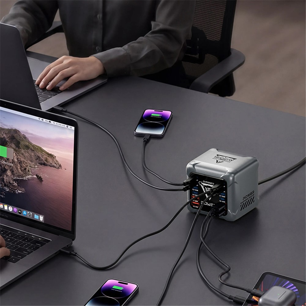 Punjač Stanica OEM BK-127D, 280W, 5A, 4 x USB-A - 8 x USB-C, Siva