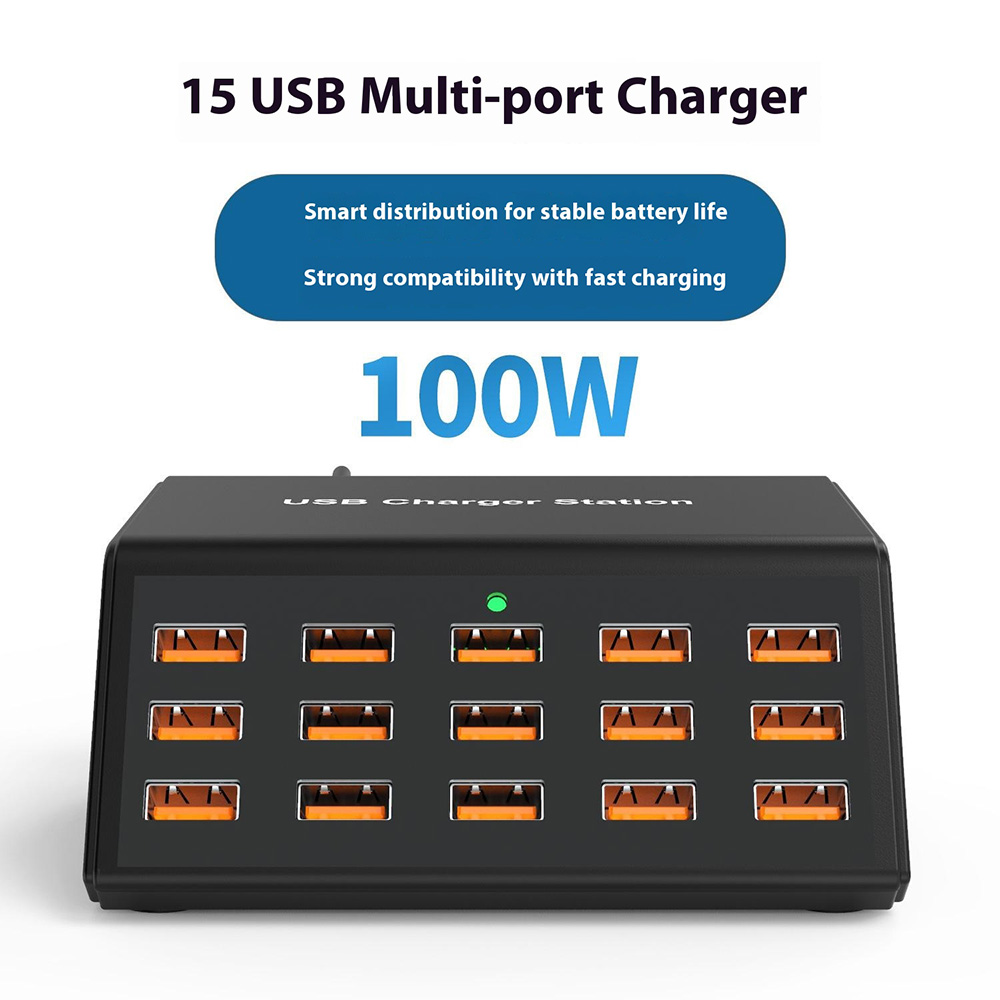 Punjač Stanica OEM HW15, 100W, 2A, 15 x USB-A, Crna