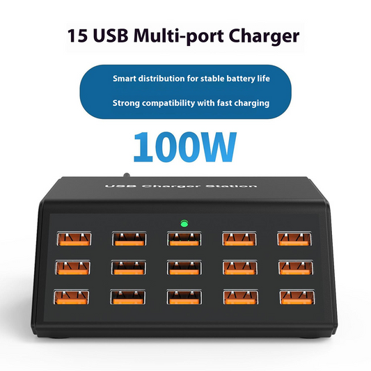 Punjač Stanica OEM HW15, 100W, 2A, 15 x USB-A, Crna