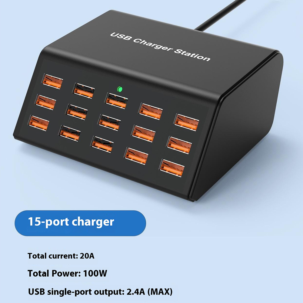 Punjač Stanica OEM HW15, 100W, 2A, 15 x USB-A, Crna