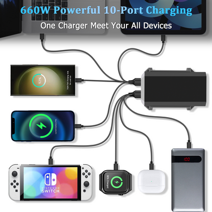 Punjač Stanica OEM HW18, 660W, 5A, 4 x USB-A - 6 x USB-C, Crna