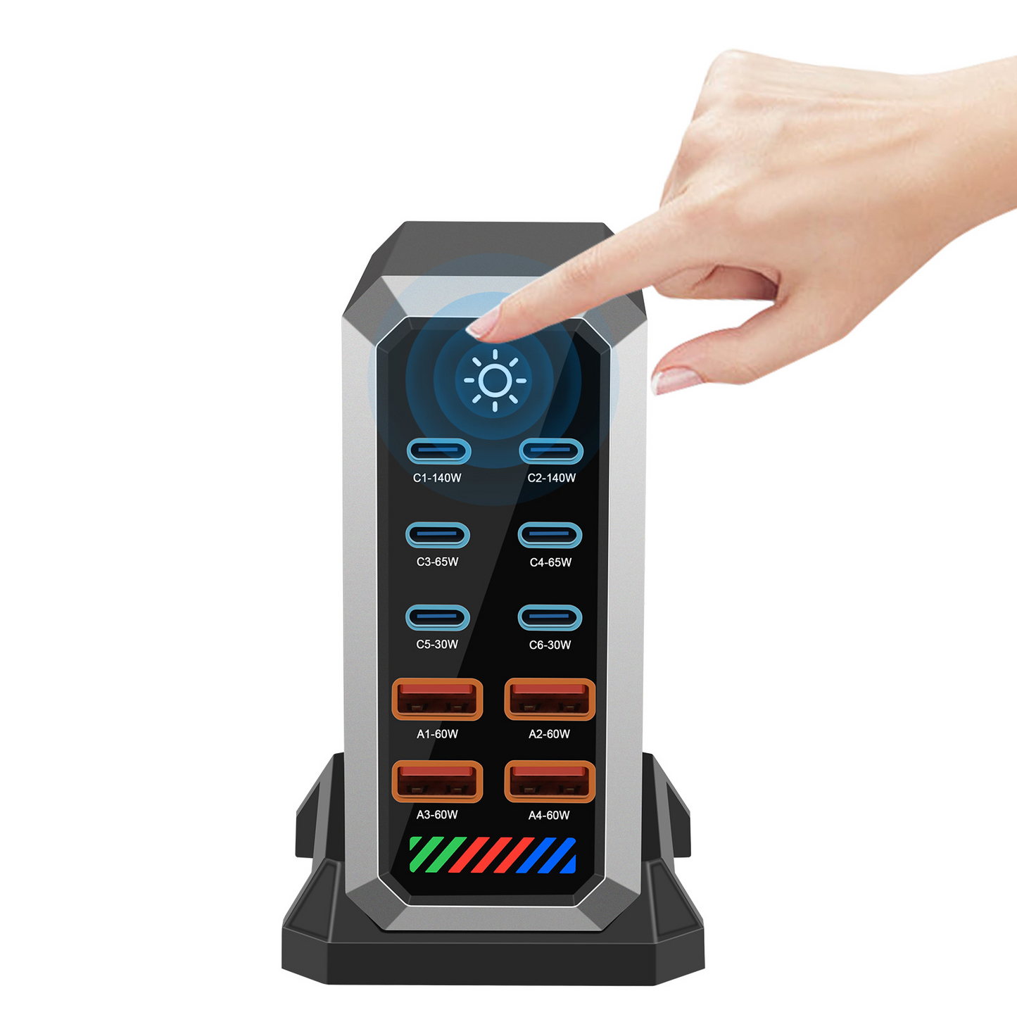 Punjač Stanica OEM HW18, 660W, 5A, 4 x USB-A - 6 x USB-C, Crna