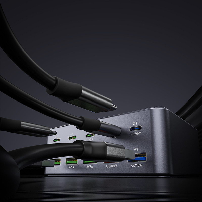 Punjač Stanica OEM HW33, 100W, 3A, 5 x USB-A - 5 x USB-C, Siva