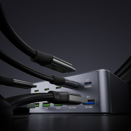 Punjač Stanica OEM HW33, 100W, 3A, 5 x USB-A - 5 x USB-C, Siva