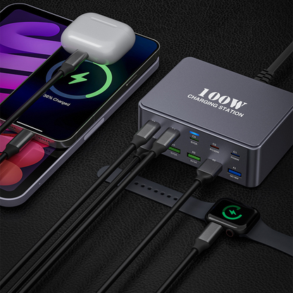 Punjač Stanica OEM HW33, 100W, 3A, 5 x USB-A - 5 x USB-C, Siva