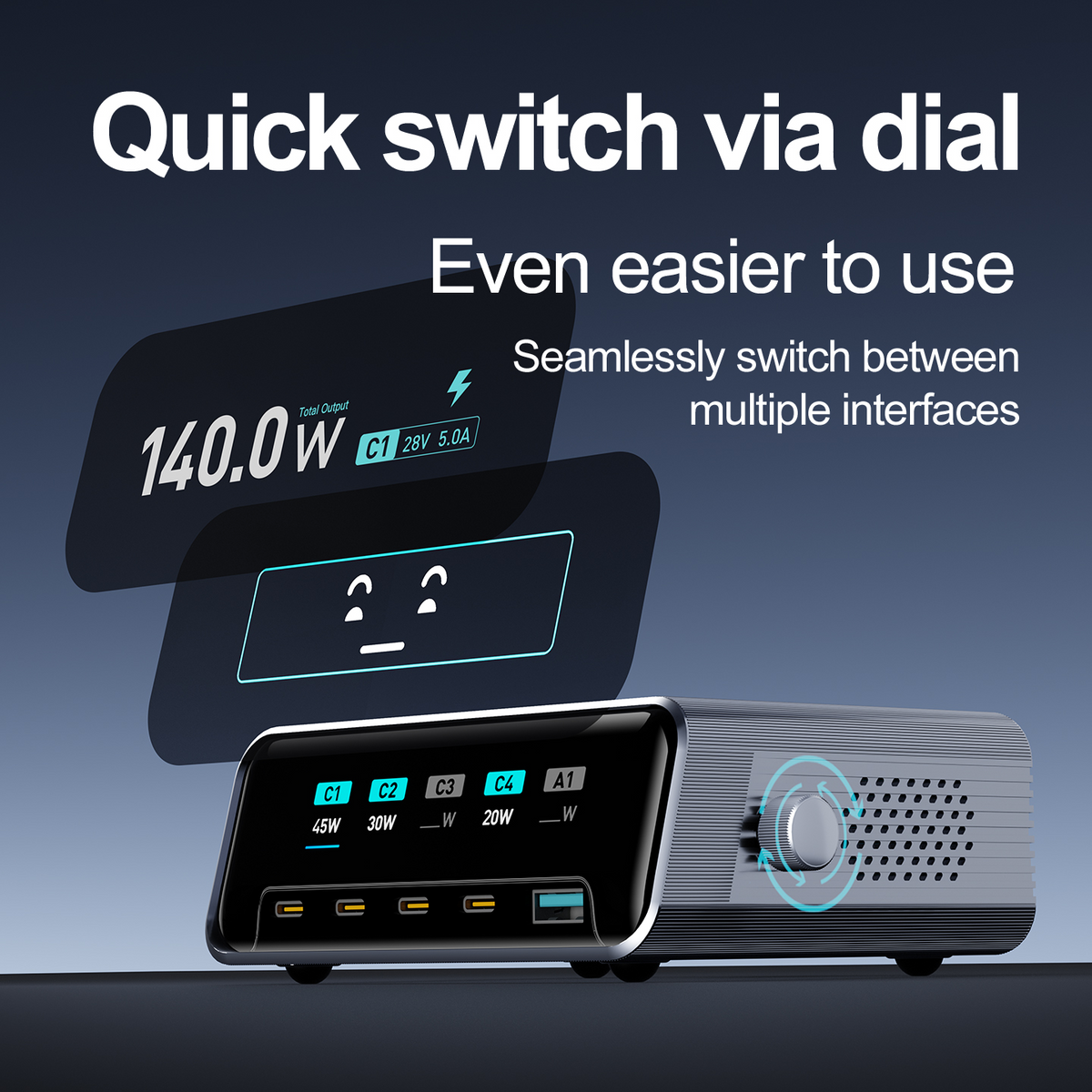 Punjač Stanica OEM WLX-60G, 140W, 5A, 1 x USB-A - 4 x USB-C, Siva