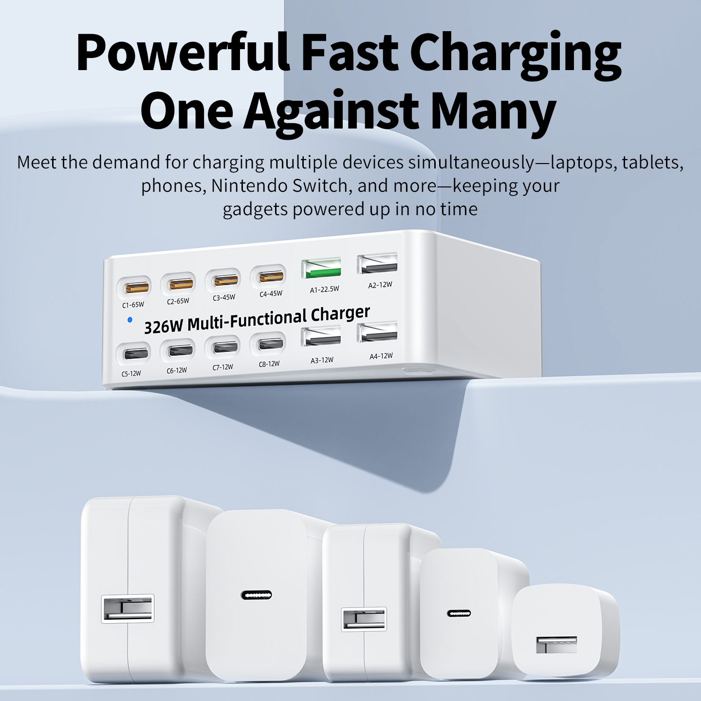 Punjač Stanica OEM WLX-818E, 326W, 3.25A, 4 x USB-A - 8 x USB-C, Bela