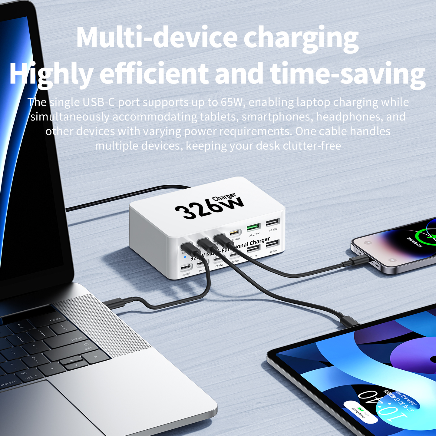 Punjač Stanica OEM WLX-818E, 326W, 3.25A, 4 x USB-A - 8 x USB-C, Bela