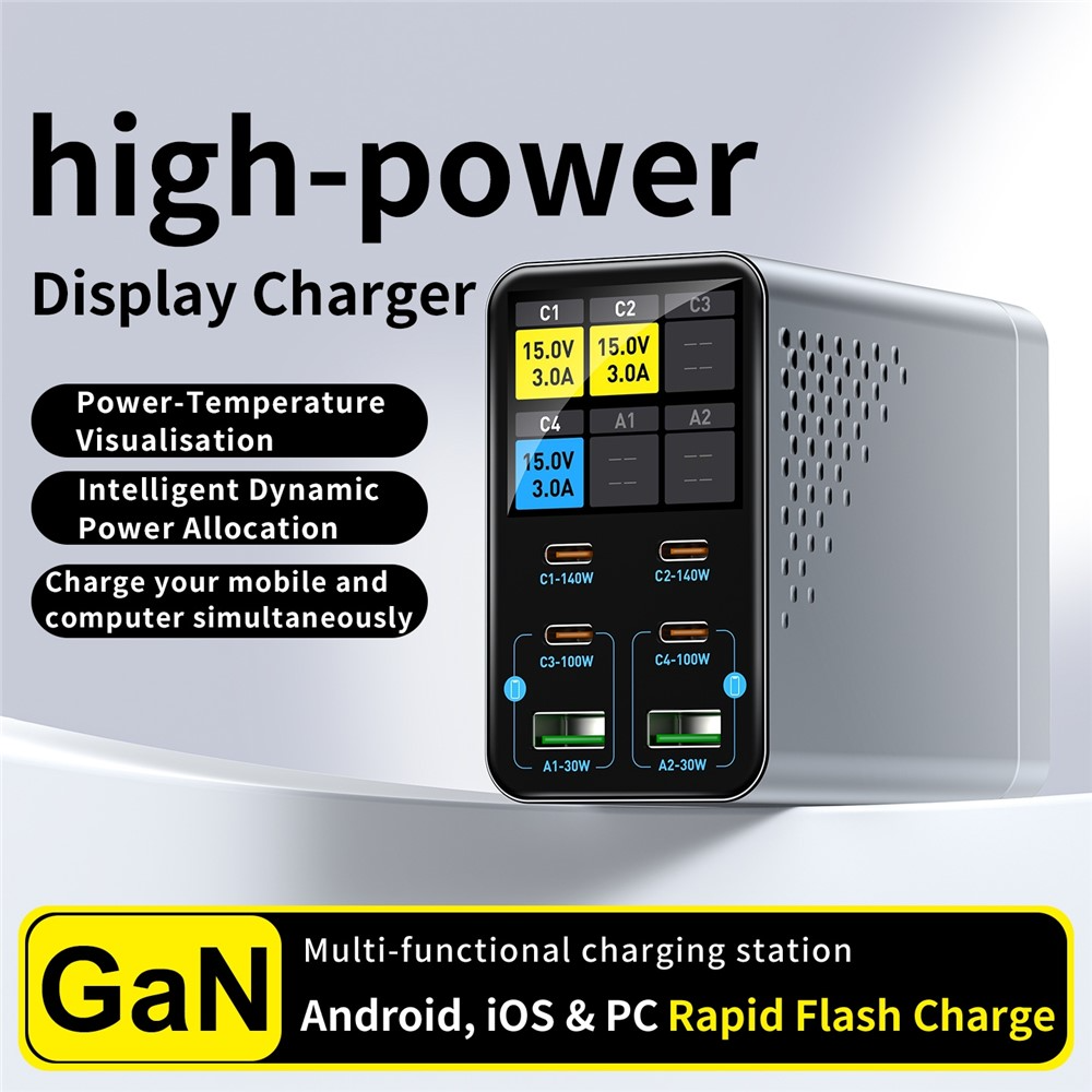 Punjač Stanica OEM WLX-G3, 140W, 5A, 2 x USB-A - 4 x USB-C, Siva