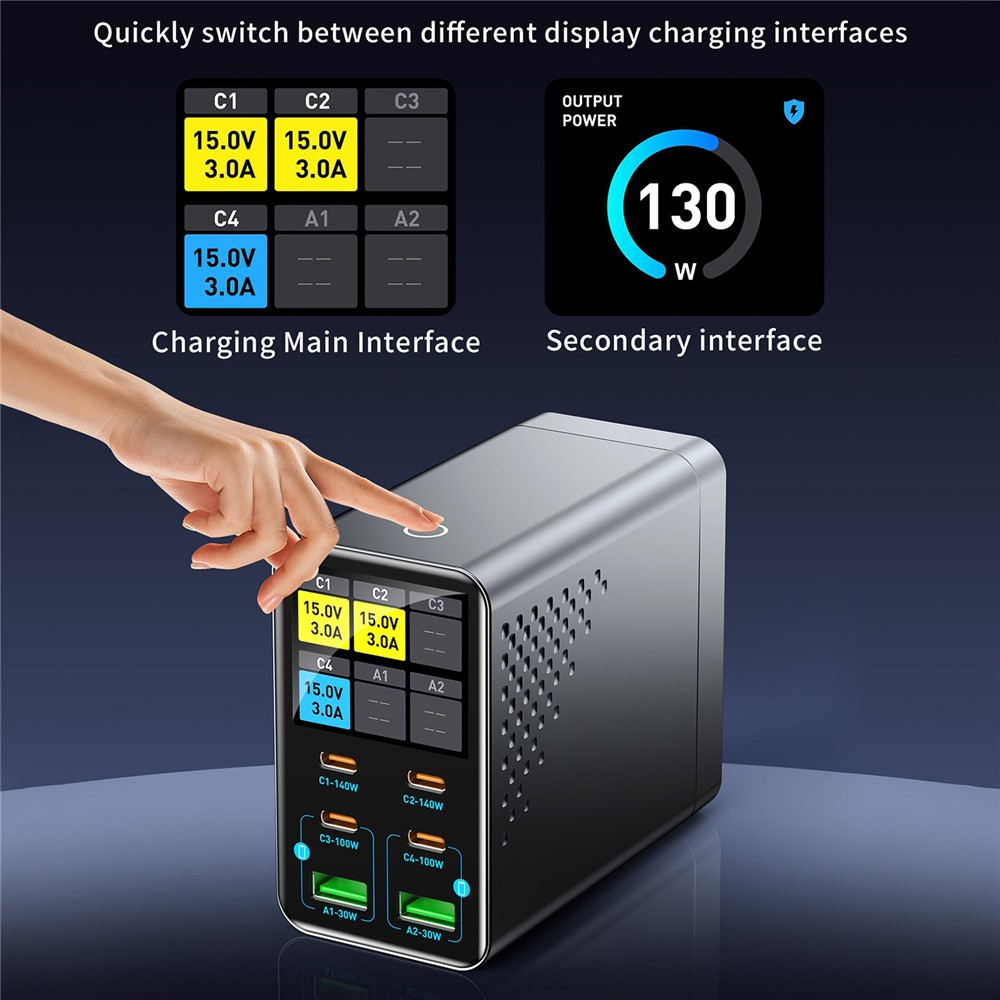 Punjač Stanica OEM WLX-G3, 140W, 5A, 2 x USB-A - 4 x USB-C, Siva