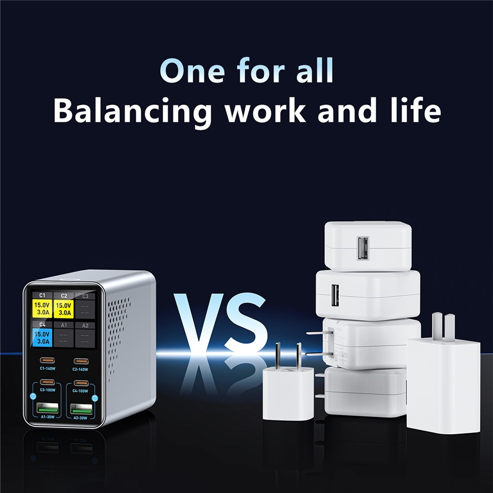 Punjač Stanica OEM WLX-G3, 140W, 5A, 2 x USB-A - 4 x USB-C, Siva