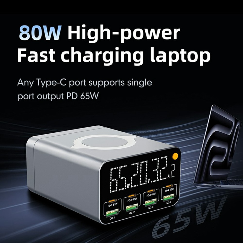 Punjač Stanica OEM WLX-M3 QI, 80W, 4 x USB-A - 4 x USB-C, Siva