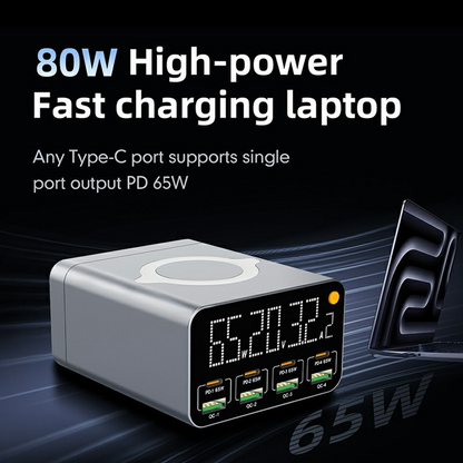 Punjač Stanica OEM WLX-M3 QI, 80W, 4 x USB-A - 4 x USB-C, Siva