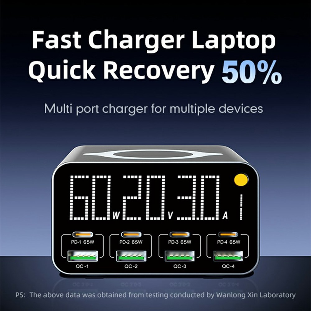 Punjač Stanica OEM WLX-M3 QI, 80W, 4 x USB-A - 4 x USB-C, Siva