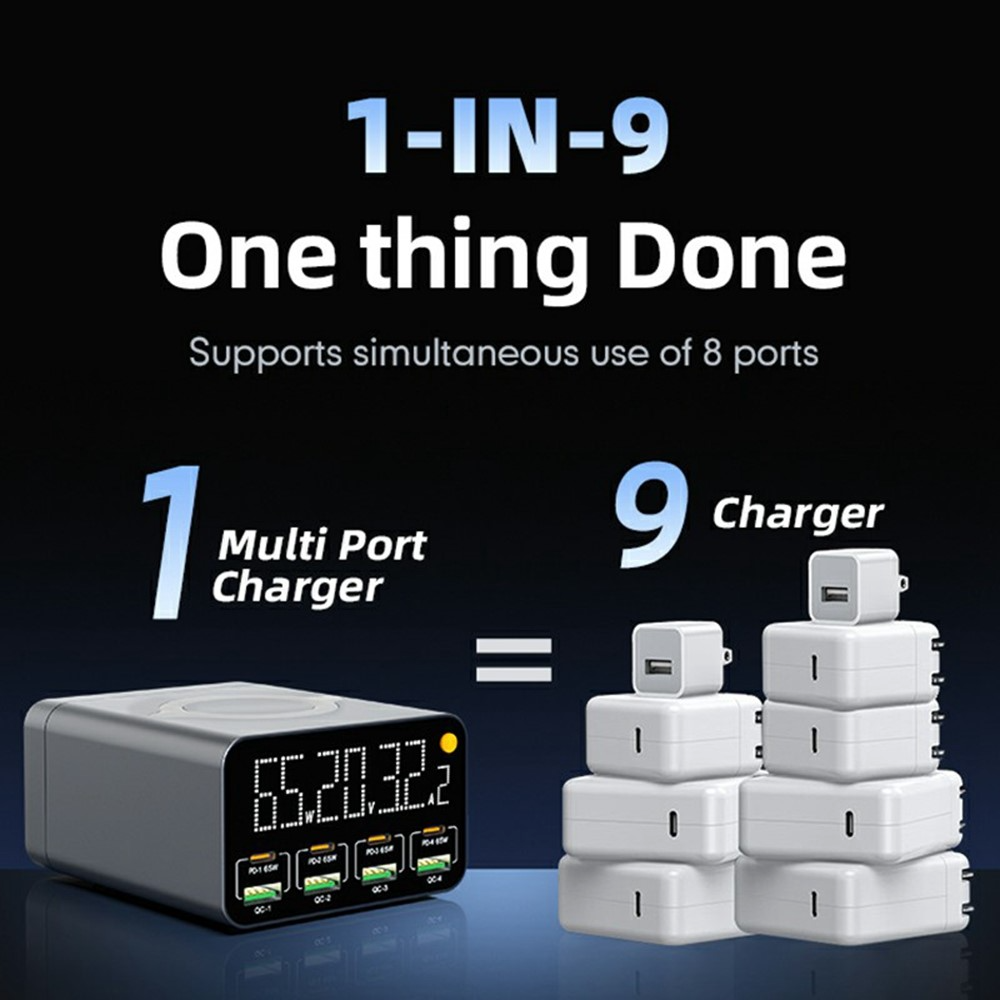 Punjač Stanica OEM WLX-M3 QI, 80W, 4 x USB-A - 4 x USB-C, Siva