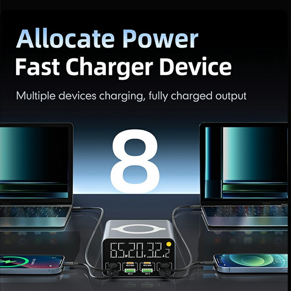 Punjač Stanica OEM WLX-M3 QI, 80W, 4 x USB-A - 4 x USB-C, Siva