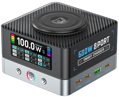 Punjač Stanica OEM WLX-R8A QI, 140W, 5A, 2 x USB-A - 6 x USB-C, Siva