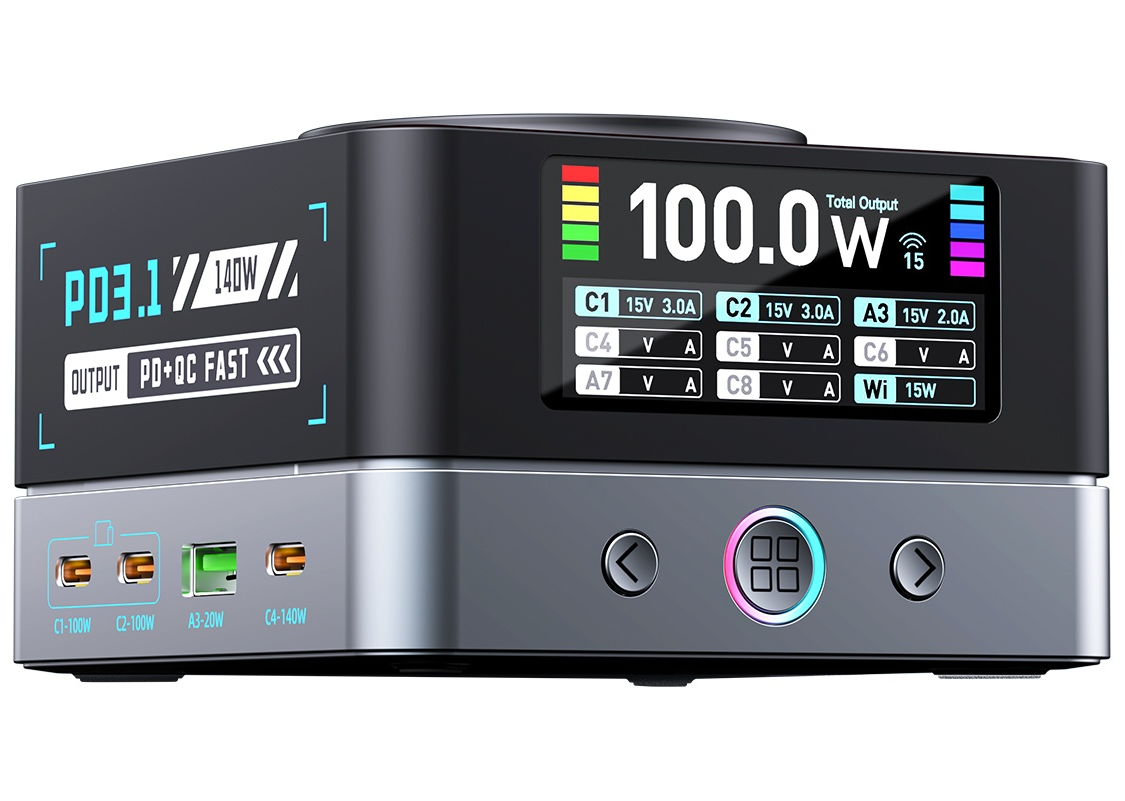 Punjač Stanica OEM WLX-R8A QI, 140W, 5A, 2 x USB-A - 6 x USB-C, Siva