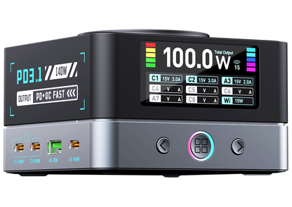 Punjač Stanica OEM WLX-R8A QI, 140W, 5A, 2 x USB-A - 6 x USB-C, Siva