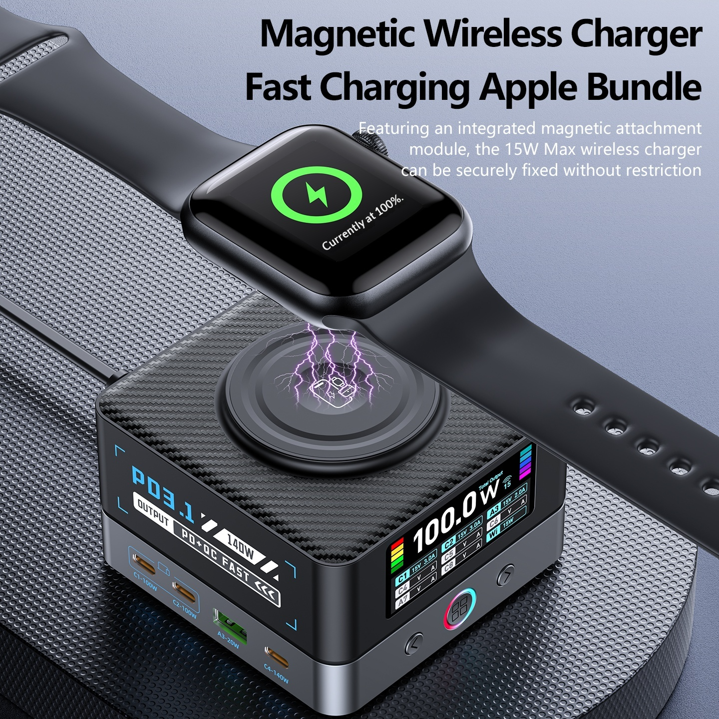 Punjač Stanica OEM WLX-R8A QI, 140W, 5A, 2 x USB-A - 6 x USB-C, Siva