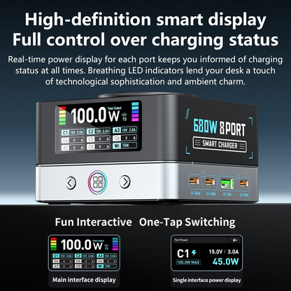 Punjač Stanica OEM WLX-R8A QI, 140W, 5A, 2 x USB-A - 6 x USB-C, Siva