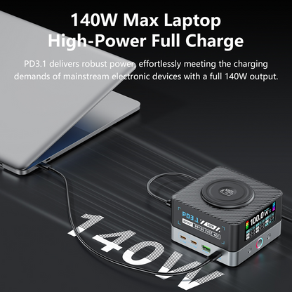 Punjač Stanica OEM WLX-R8A QI, 140W, 5A, 2 x USB-A - 6 x USB-C, Siva