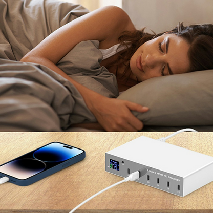 Punjač Stanica OEM WLX-X6P, 140W, 3A, 6 x USB-C, Srebrna