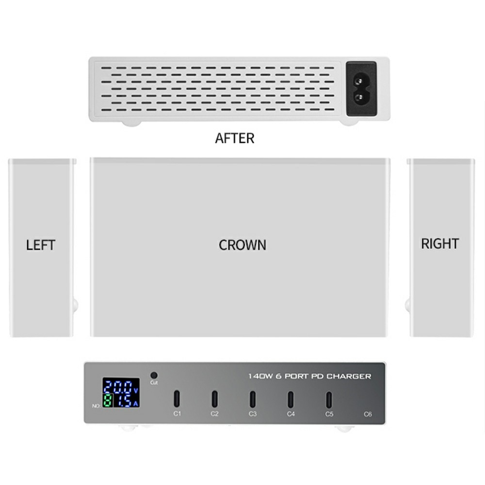 Punjač Stanica OEM WLX-X6P, 140W, 3A, 6 x USB-C, Srebrna