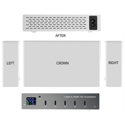 Punjač Stanica OEM WLX-X6P, 140W, 3A, 6 x USB-C, Srebrna