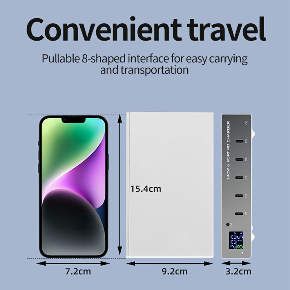 Punjač Stanica OEM WLX-X6P, 140W, 3A, 6 x USB-C, Srebrna