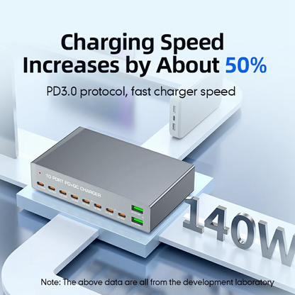 Punjač Stanica OEM WLX-X6Y, 140W, 5A, 2 x USB-A - 8 x USB-C, Srebrni