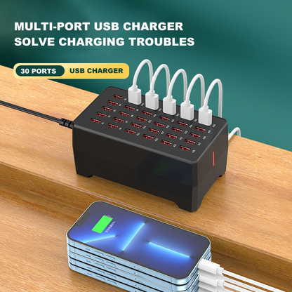 Punjač Stanica OEM WT-268, 150W, 2.4A, 30 x USB-A, Crna