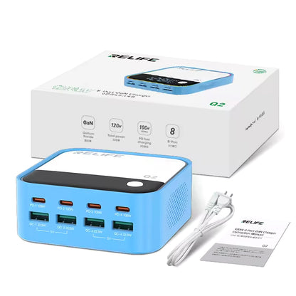 Punjač Stanica Relife Q2, 120W, 5A, 4 x USB-A - 4 x USB-C, Plavi