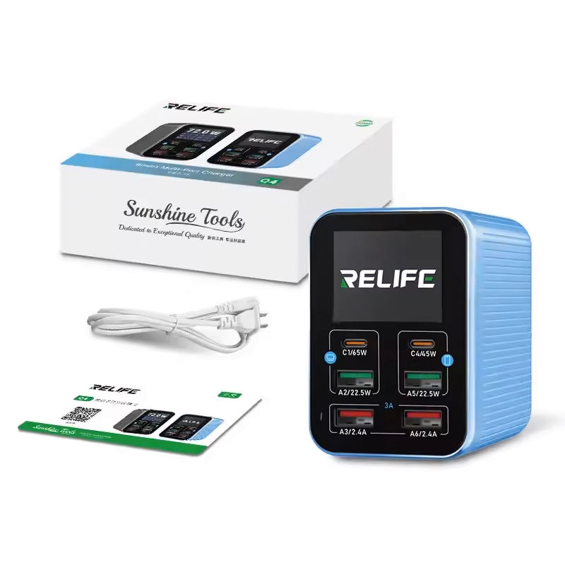 Punjač Stanica Relife Q4, 72W, 5A, 2 x USB-C - 4 x USB-A, Plavi