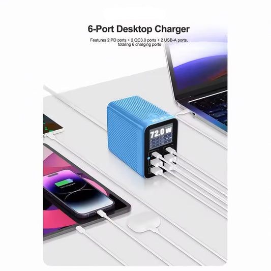 Punjač Stanica Relife Q4, 72W, 5A, 2 x USB-C - 4 x USB-A, Plavi