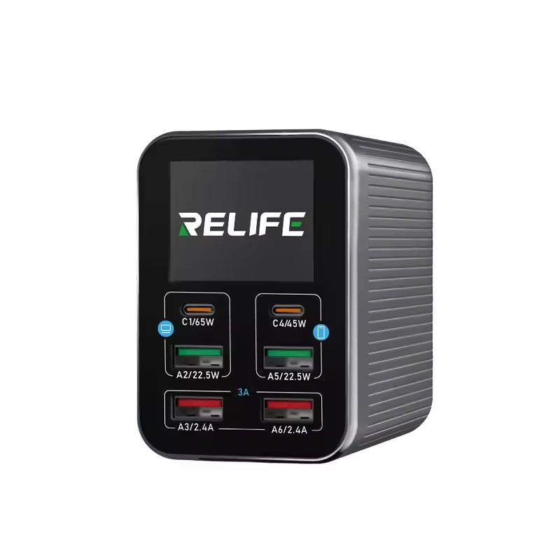Punjač Stanica Relife Q4, 72W, 5A, 2 x USB-C - 4 x USB-A, Sivi
