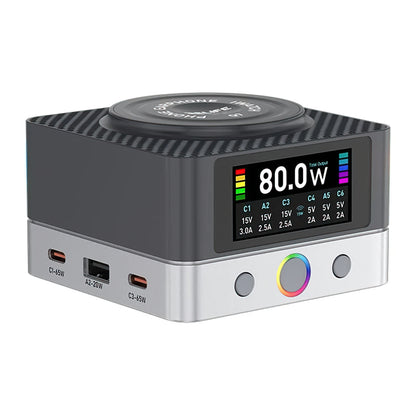 Punjač Stanica Relife Q7 QI, 80W, 3.25A, 2 x USB-A - 4 x USB-C, Siva