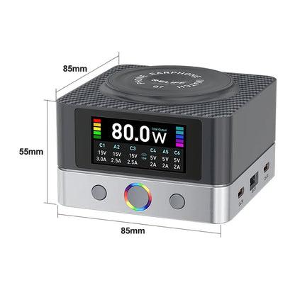 Punjač Stanica Relife Q7 QI, 80W, 3.25A, 2 x USB-A - 4 x USB-C, Siva