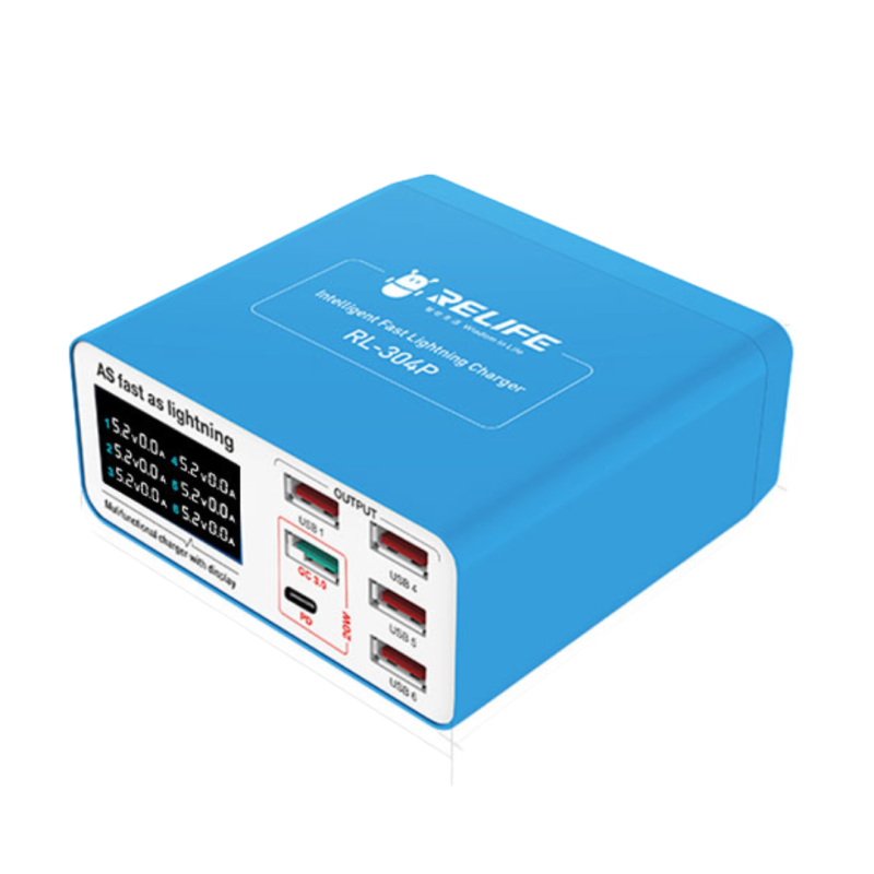Punjač Stanica Relife RL-304P, 40W, 3A, 1 x USB-C - 5 x USB-A, Plavi