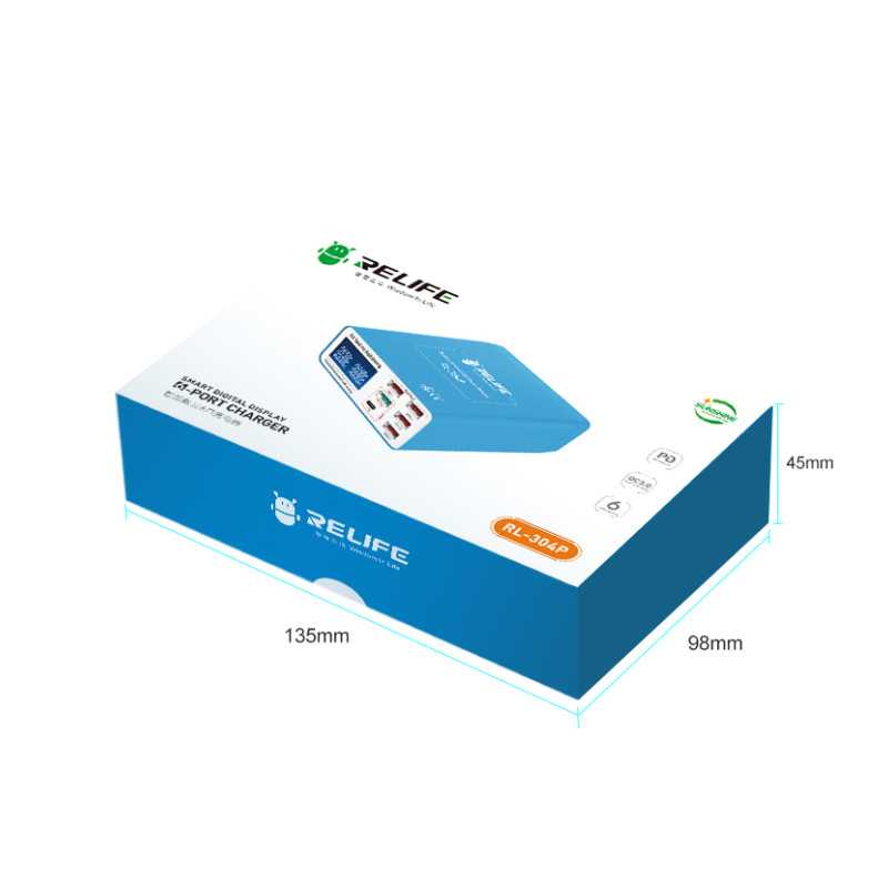 Punjač Stanica Relife RL-304P, 40W, 3A, 1 x USB-C - 5 x USB-A, Plavi